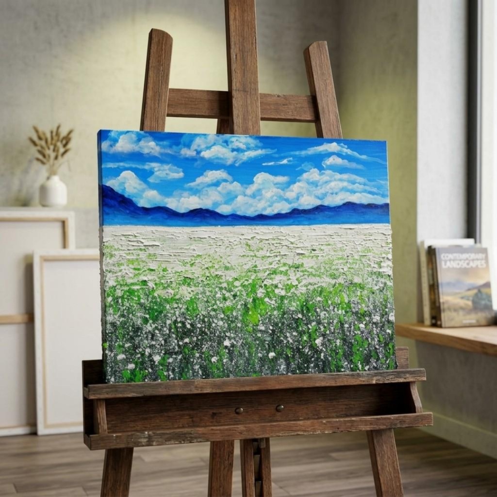 【秋のインテリア】油絵 絵画【エターナル・ホワイト】癒しの風景画 原画 F3号 額無し 壁掛けアート ギフトラッピング対応