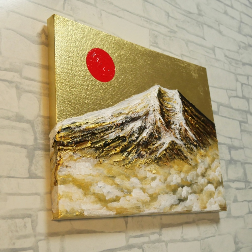 【黄金富士】金運・運気上昇を願う 贅沢な純金色彩の油彩画|開運 富士山 インテリア」