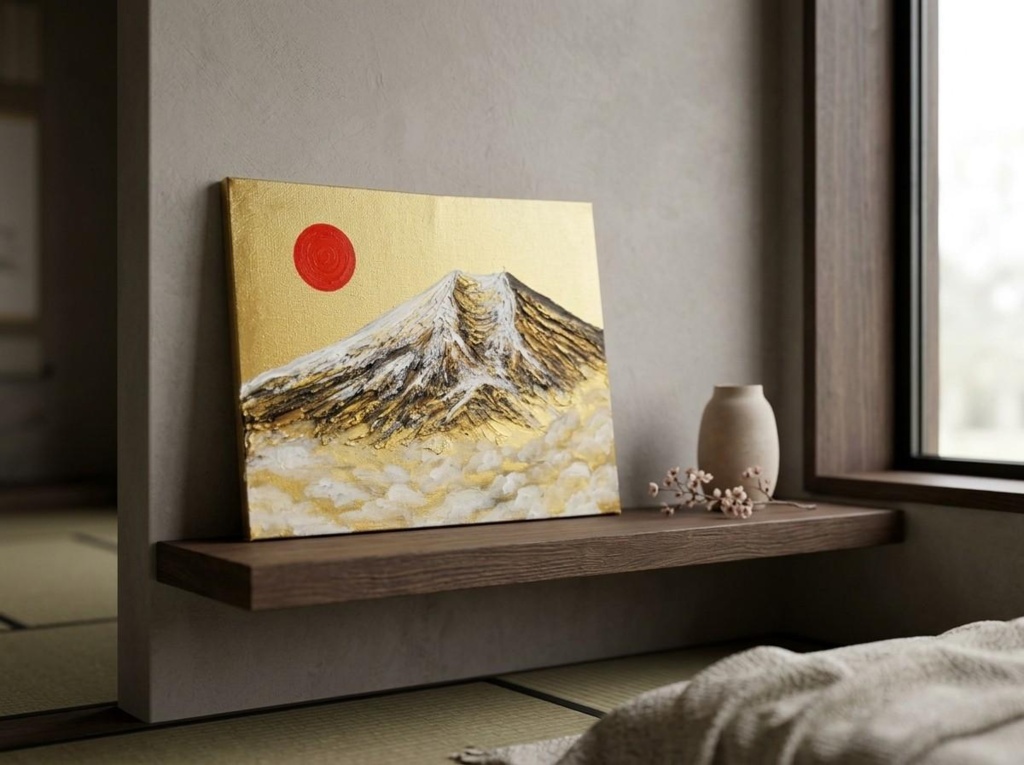 【黄金富士】金運・運気上昇を願う 贅沢な純金色彩の油彩画|開運 富士山 インテリア」