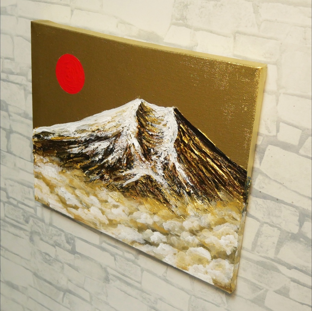 【黄金富士】金運・運気上昇を願う 贅沢な純金色彩の油彩画|開運 富士山 インテリア」