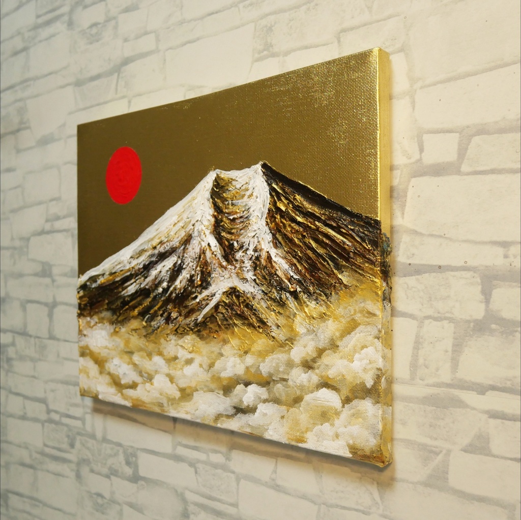 【黄金富士】金運・運気上昇を願う 贅沢な純金色彩の油彩画|開運 富士山 インテリア」
