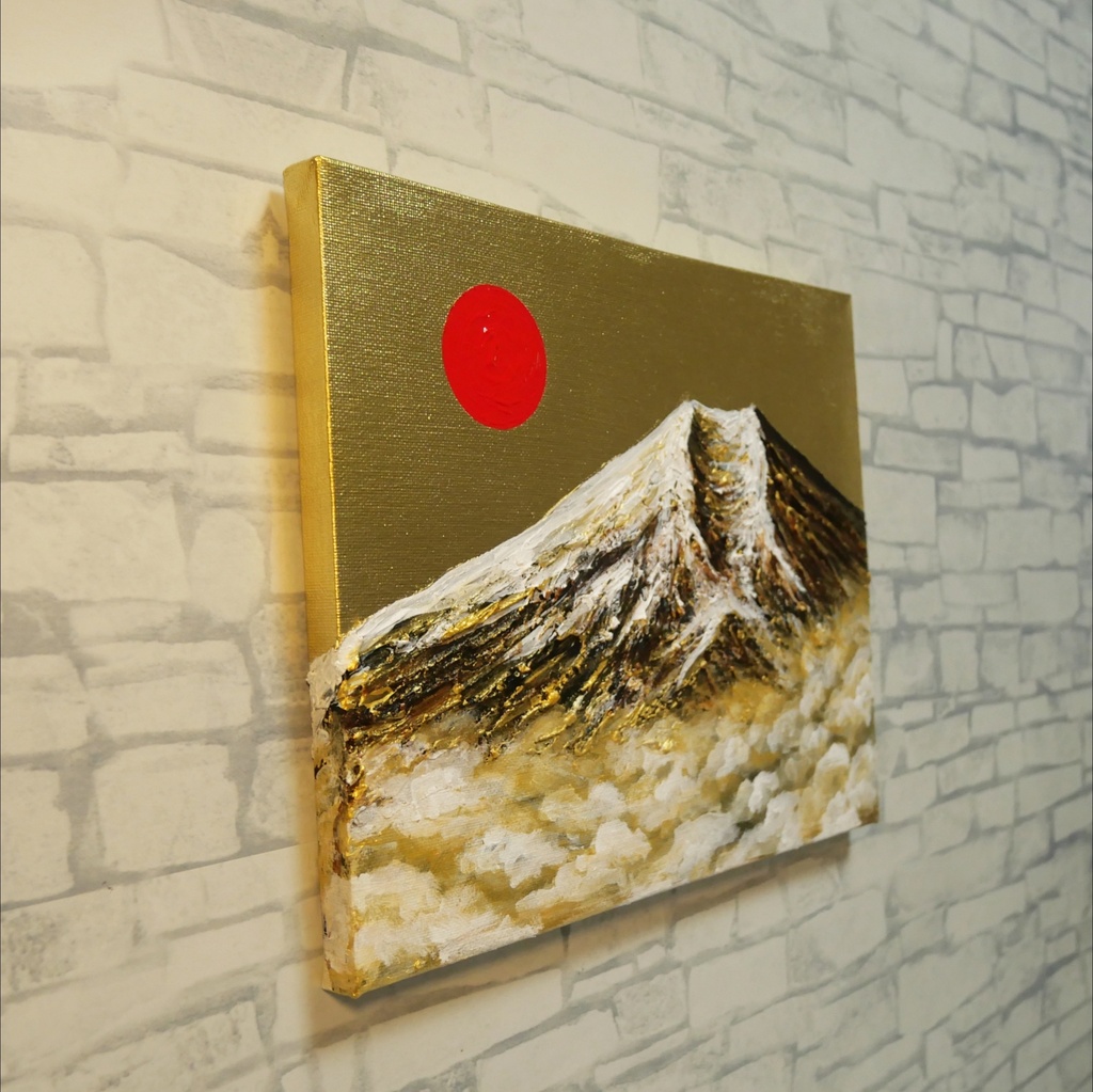 【黄金富士】金運・運気上昇を願う 贅沢な純金色彩の油彩画|開運 富士山 インテリア」