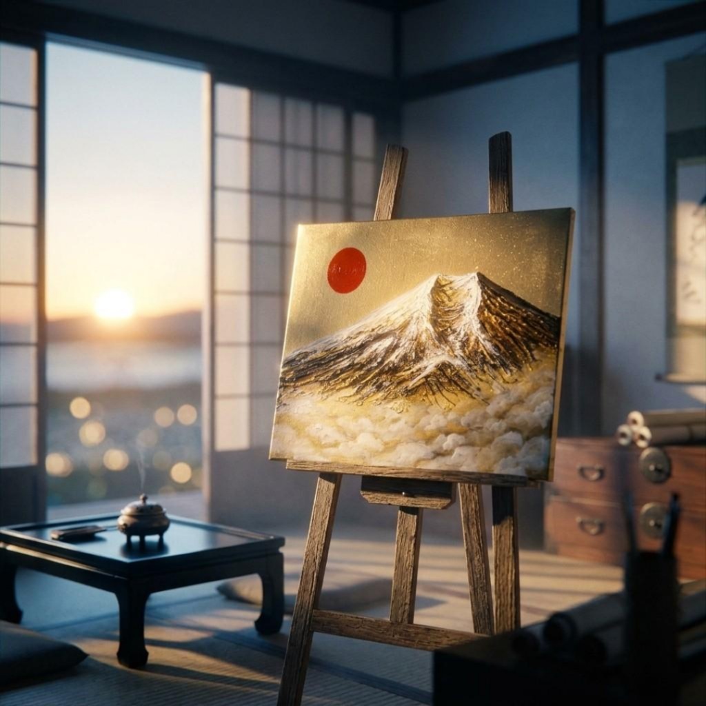 【黄金富士】金運・運気上昇を願う 贅沢な純金色彩の油彩画|開運 富士山 インテリア」