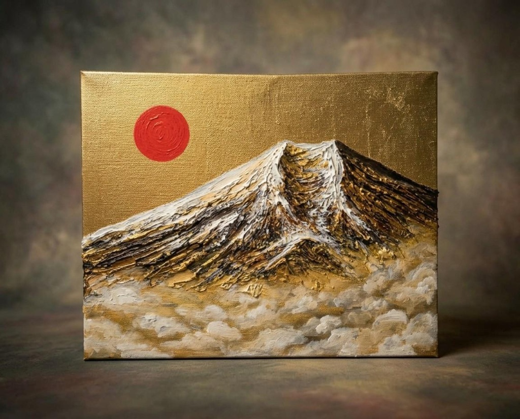 【黄金富士】金運・運気上昇を願う 贅沢な純金色彩の油彩画｜開運 富士山 インテリア」