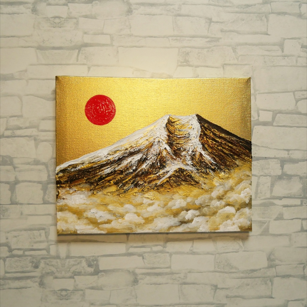 【黄金富士】金運・運気上昇を願う 贅沢な純金色彩の油彩画|開運 富士山 インテリア」
