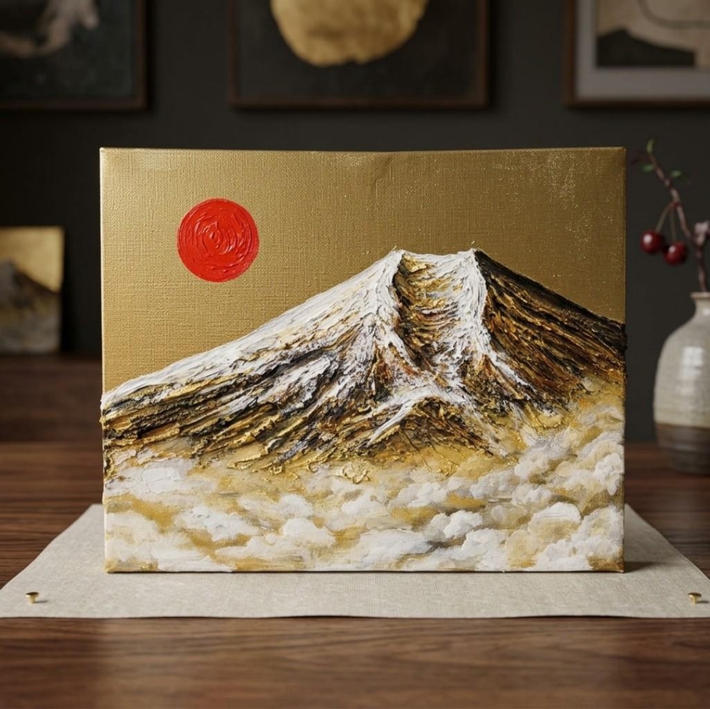 【黄金富士】金運・運気上昇を願う 贅沢な純金色彩の油彩画|開運 富士山 インテリア」