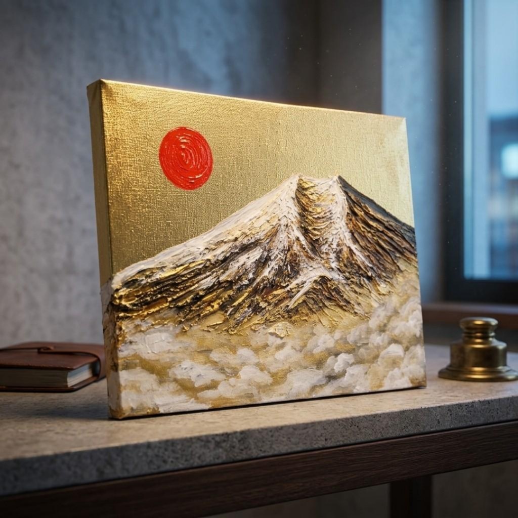 【黄金富士】金運・運気上昇を願う 贅沢な純金色彩の油彩画|開運 富士山 インテリア」