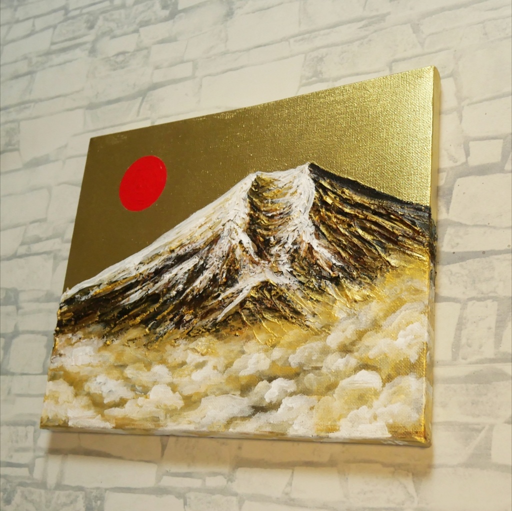 【黄金富士】金運・運気上昇を願う 贅沢な純金色彩の油彩画|開運 富士山 インテリア」