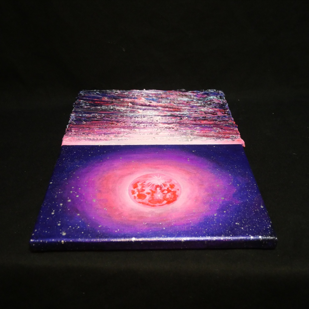 【油絵原画/F4号】満ちる潮と、桃色の夜空【額なし壁掛けアート・ギフトラッピング付】幻想的な月と海の絵画