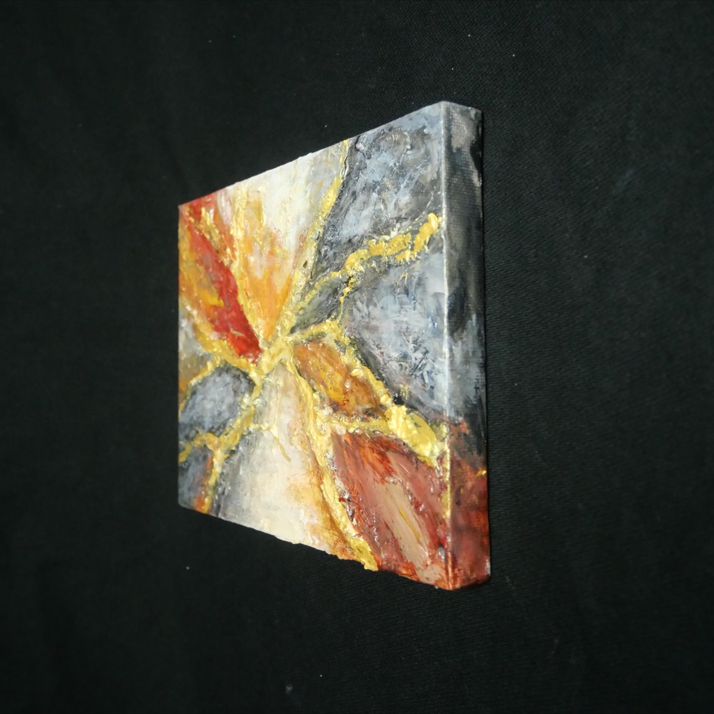 抽象画『裂痕の美 — KINTSUGI —』F0号 油彩原画 / テクスチャーアート 金継ぎ 現代アート 壁掛け可能(ギフト対応)