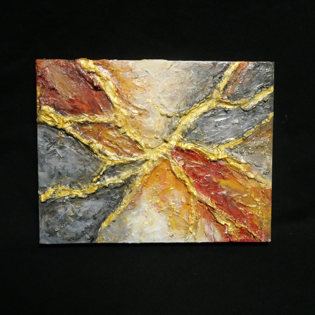 抽象画『裂痕の美 — KINTSUGI —』F0号 油彩原画 / テクスチャーアート 金継ぎ 現代アート 壁掛け可能(ギフト対応)