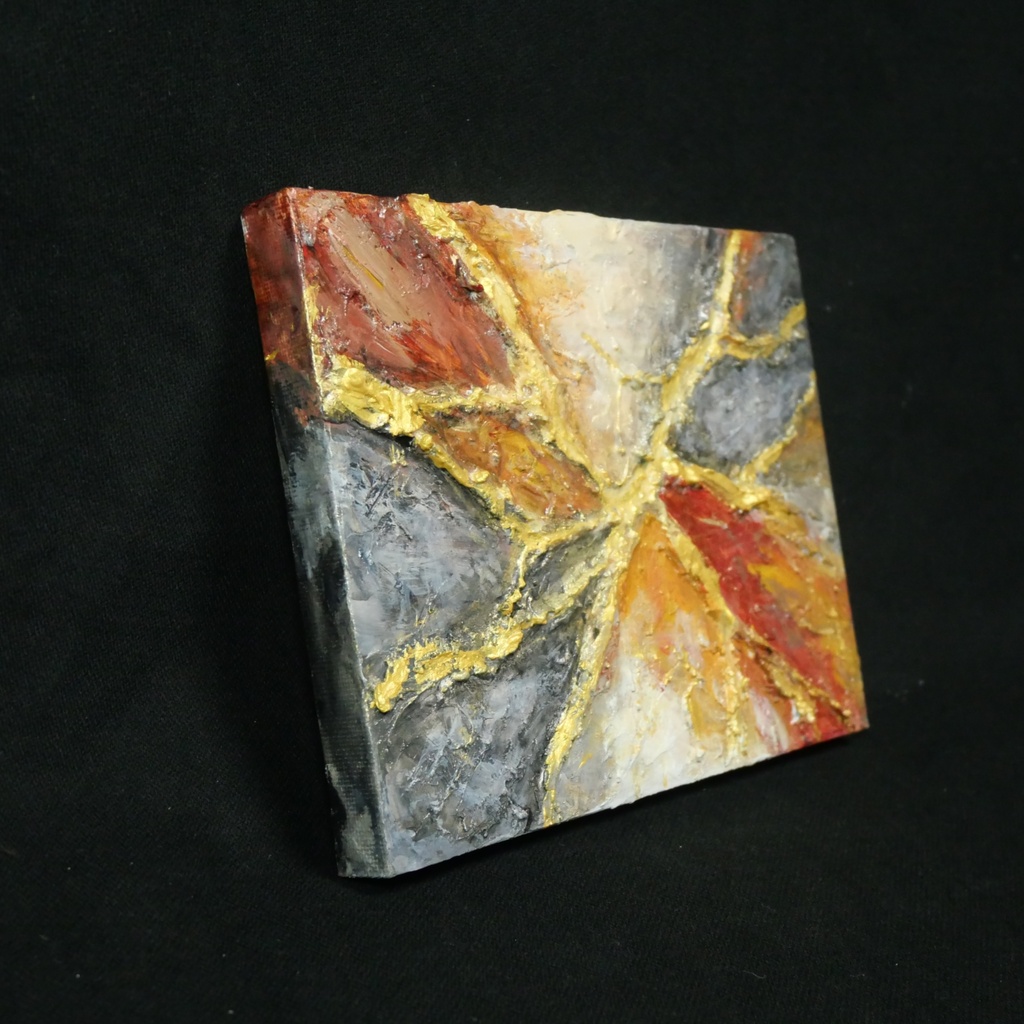 抽象画『裂痕の美 — KINTSUGI —』F0号 油彩原画 / テクスチャーアート 金継ぎ 現代アート 壁掛け可能(ギフト対応)
