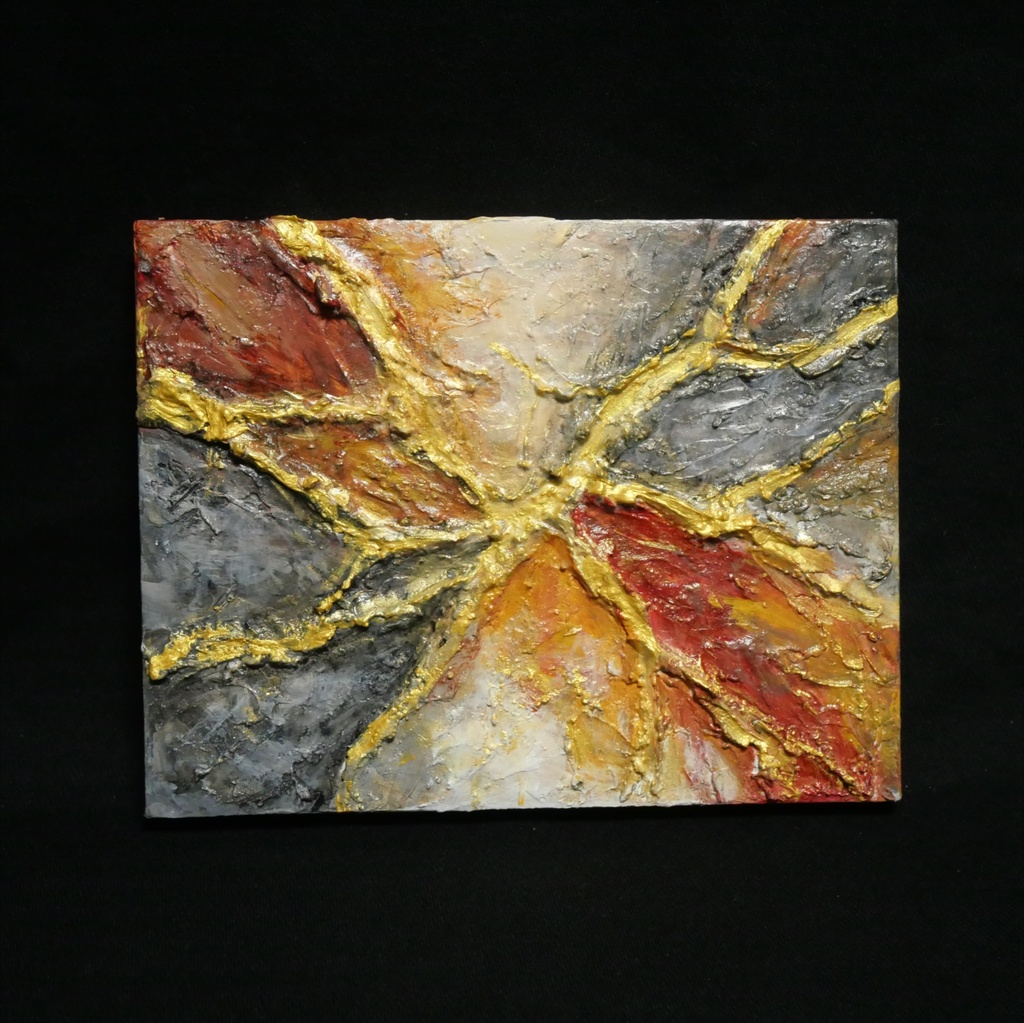 抽象画『裂痕の美 — KINTSUGI —』F0号 油彩原画 / テクスチャーアート 金継ぎ 現代アート 壁掛け可能(ギフト対応)