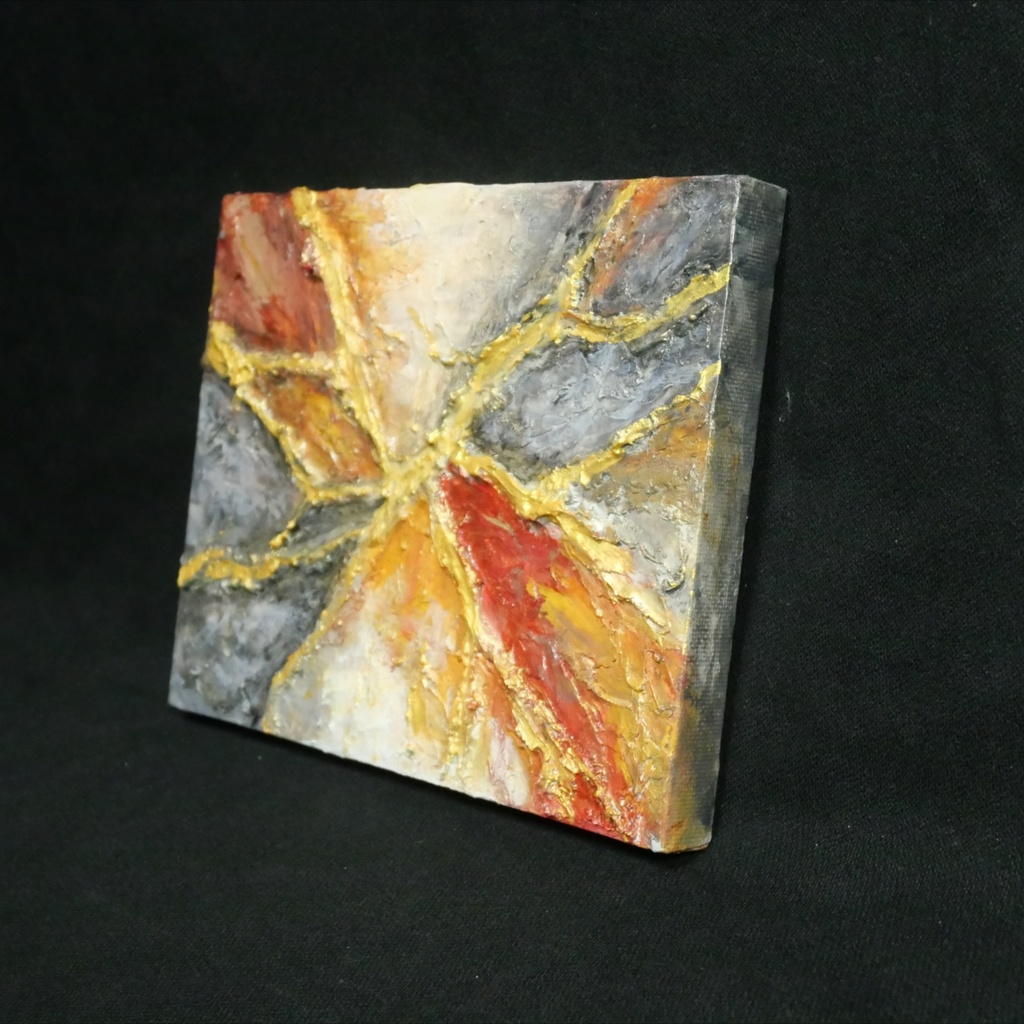 抽象画『裂痕の美 — KINTSUGI —』F0号 油彩原画 / テクスチャーアート 金継ぎ 現代アート 壁掛け可能(ギフト対応)