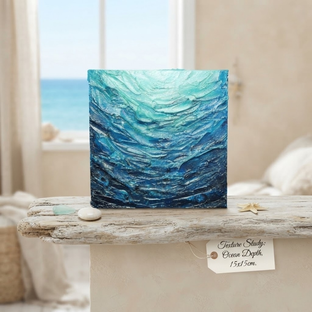 【碧の夜明け】海のテクスチャーアート 抽象画アートパネル(額縁なし・壁掛け可)贈り物にも