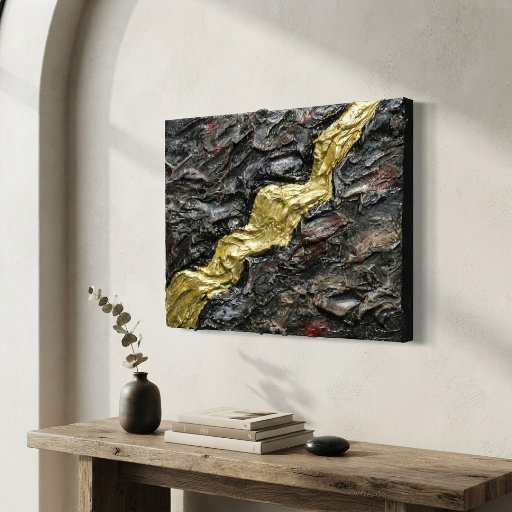 【ギフト対応】原画『Gold Vein』F0号 テクスチャーアート 抽象画 新築祝/結婚祝
