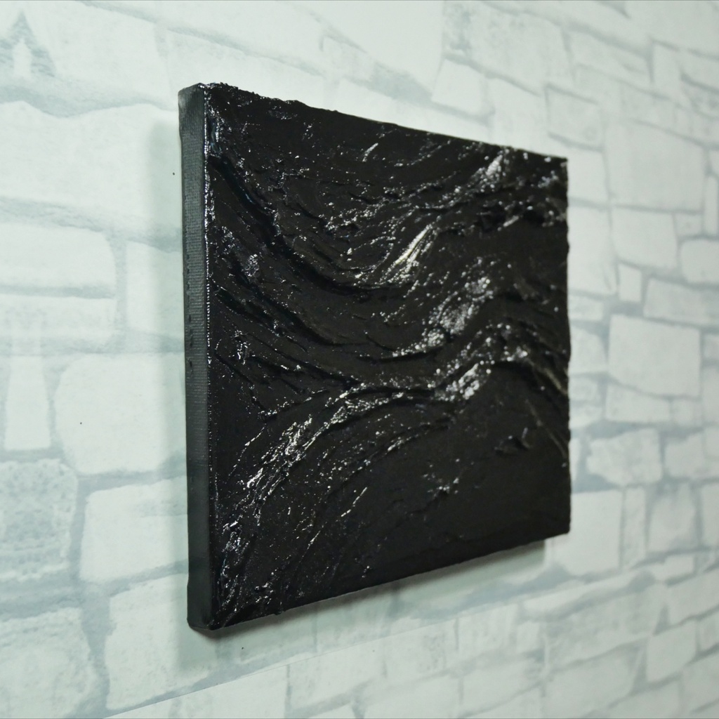 漆黒の立体抽象画【黒の深淵】F0号テクスチャーアート / 現代アート・ダークインテリア