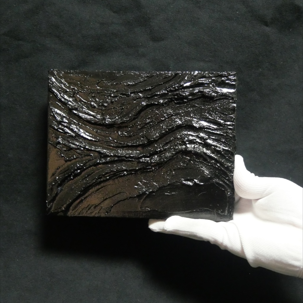 漆黒の立体抽象画【黒の深淵】F0号テクスチャーアート / 現代アート・ダークインテリア