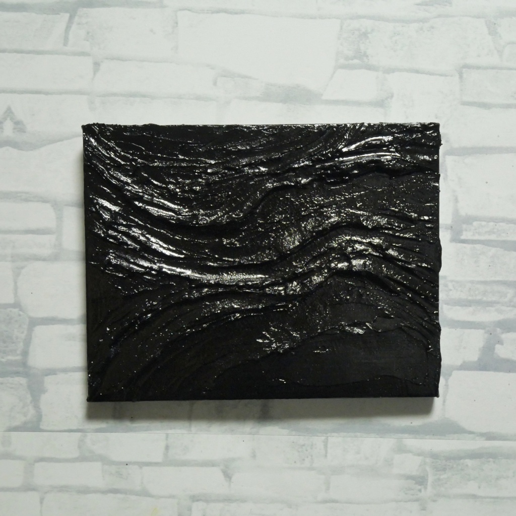 漆黒の立体抽象画【黒の深淵】F0号テクスチャーアート / 現代アート・ダークインテリア