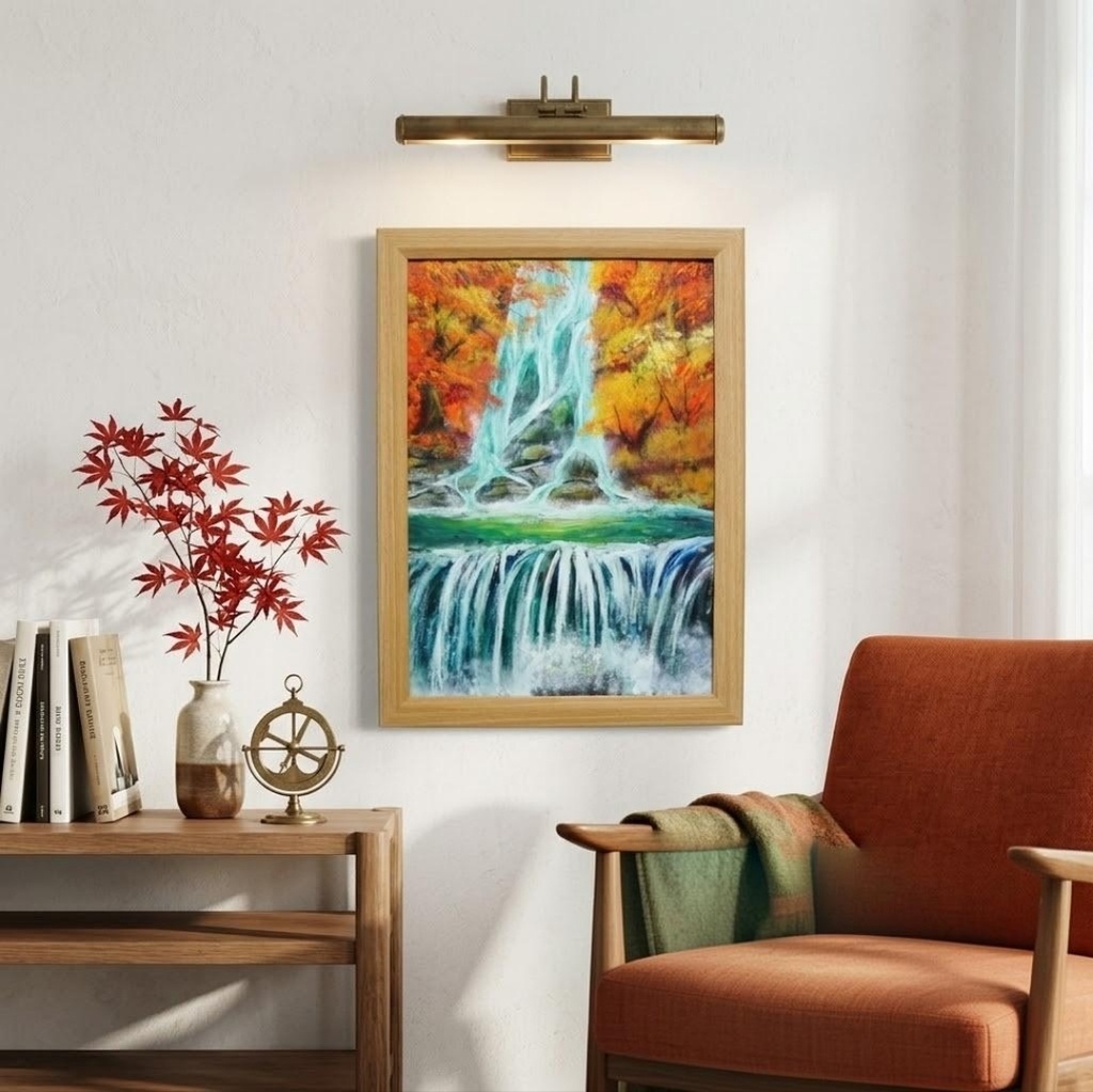 油絵 原画【錦秋の咆哮】秋の滝と紅葉の風景画 A4額縁付き|インテリア 壁掛け ギフト ラッピング対応