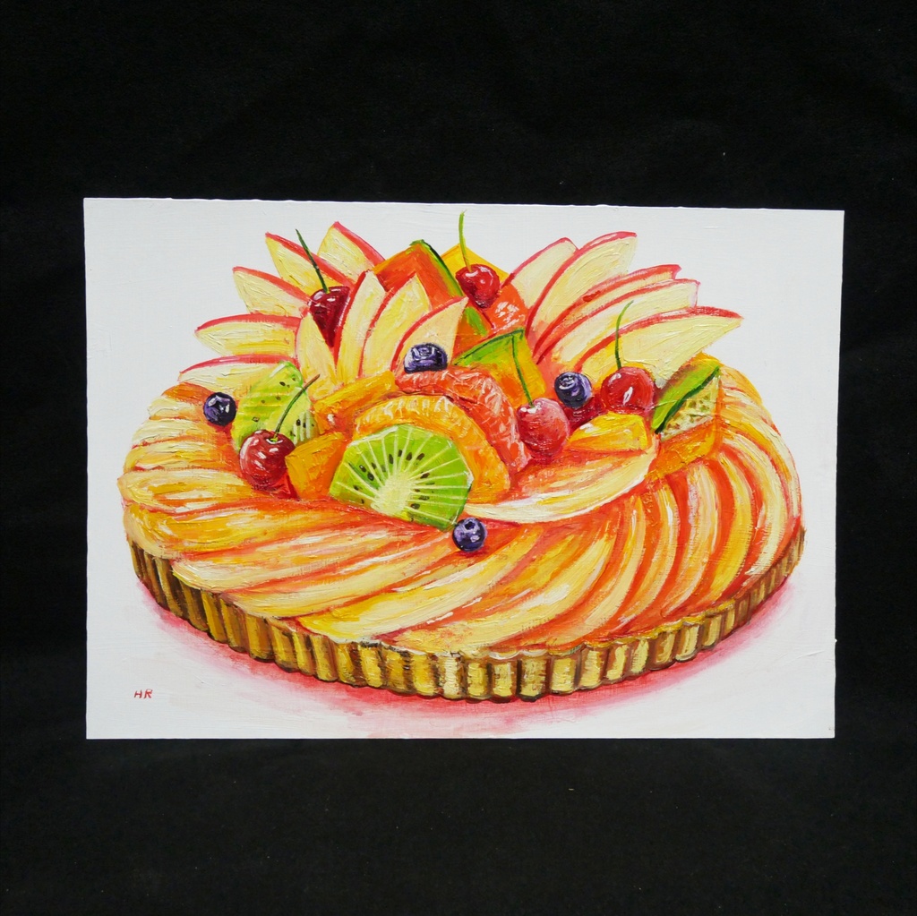 【油彩画・原画】フルーツタルト『陽だまりのティータイム』A4額装済/壁掛け可