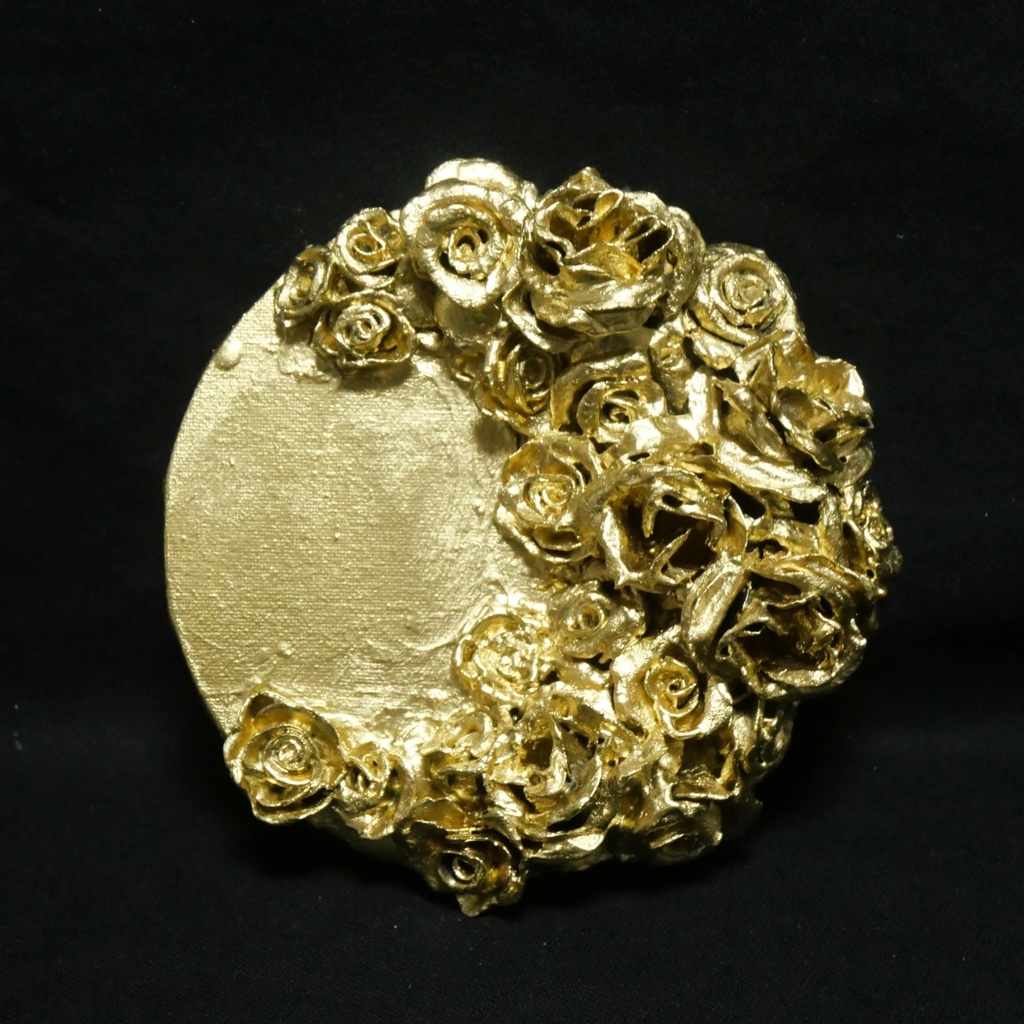 【満ちる黄金】運命を呼び込む薔薇のリース / テクスチャーアート ゴールド 抽象画 モダンインテリア 壁掛け