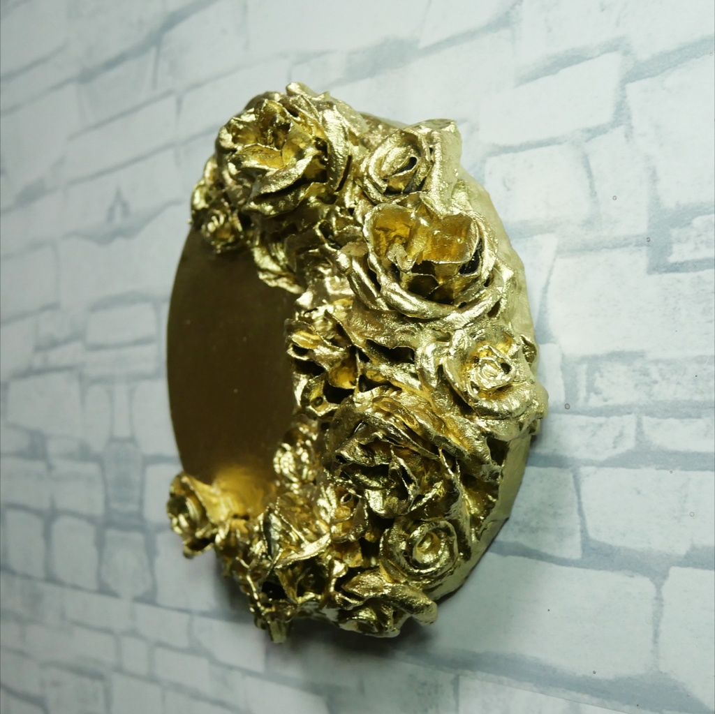【満ちる黄金】運命を呼び込む薔薇のリース / テクスチャーアート ゴールド 抽象画 モダンインテリア 壁掛け