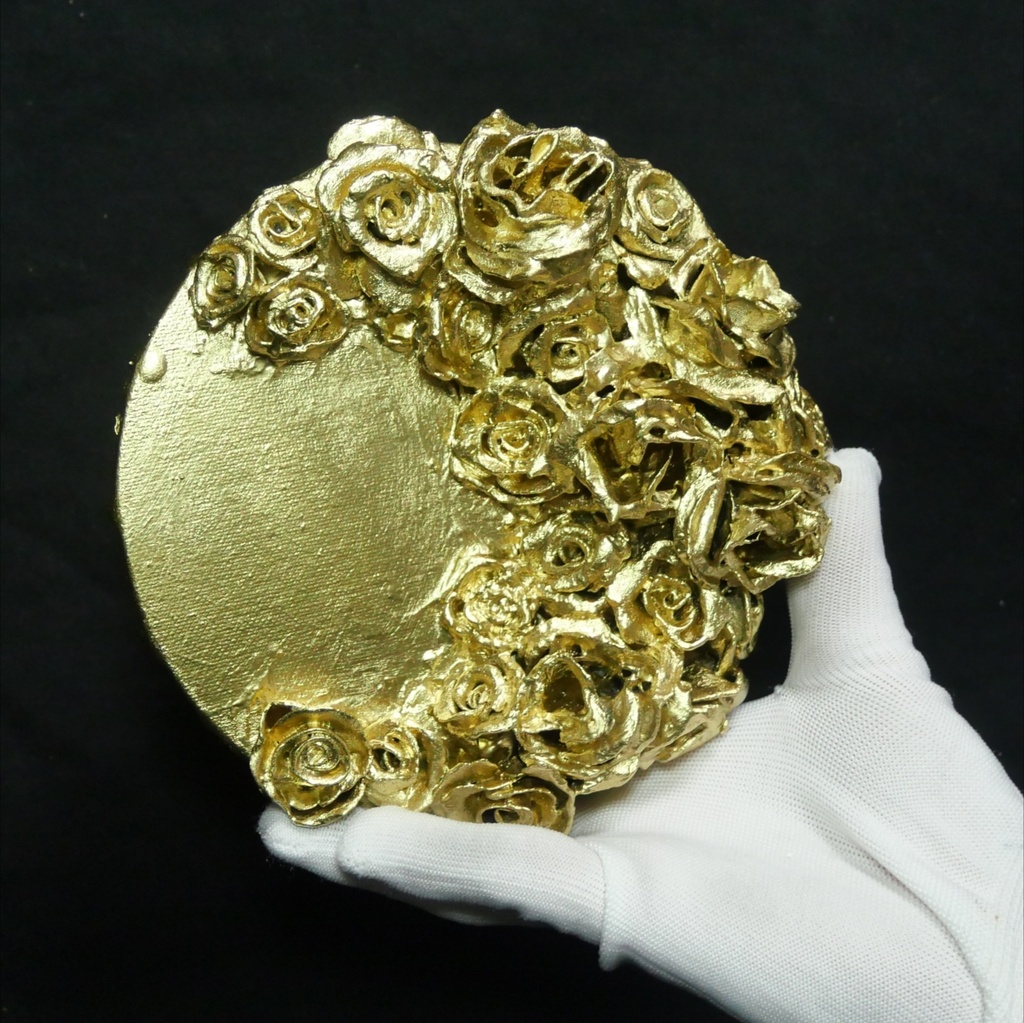 【満ちる黄金】運命を呼び込む薔薇のリース / テクスチャーアート ゴールド 抽象画 モダンインテリア 壁掛け