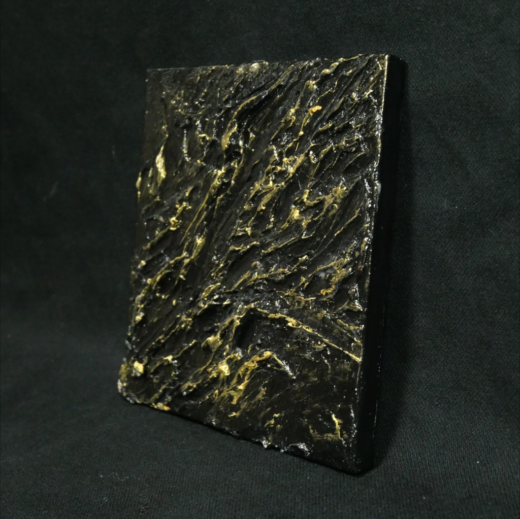 【黒金(Kuro-Gane)】漆黒に輝くゴールドの抽象画 / モダンインテリア・テクスチャーアート(壁掛け・額なし)