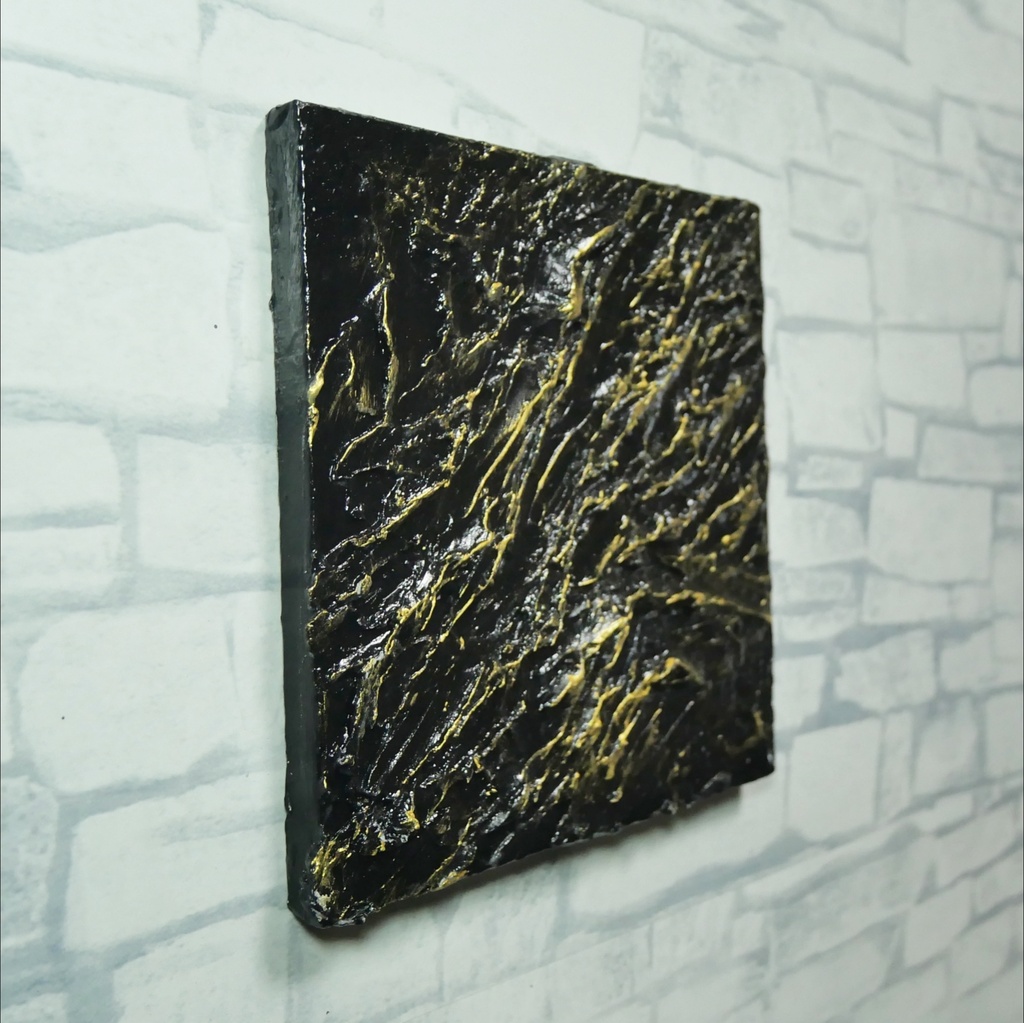 【黒金(Kuro-Gane)】漆黒に輝くゴールドの抽象画 / モダンインテリア・テクスチャーアート(壁掛け・額なし)