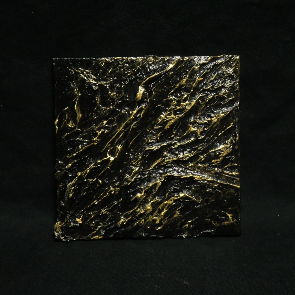 【黒金(Kuro-Gane)】漆黒に輝くゴールドの抽象画 / モダンインテリア・テクスチャーアート(壁掛け・額なし)