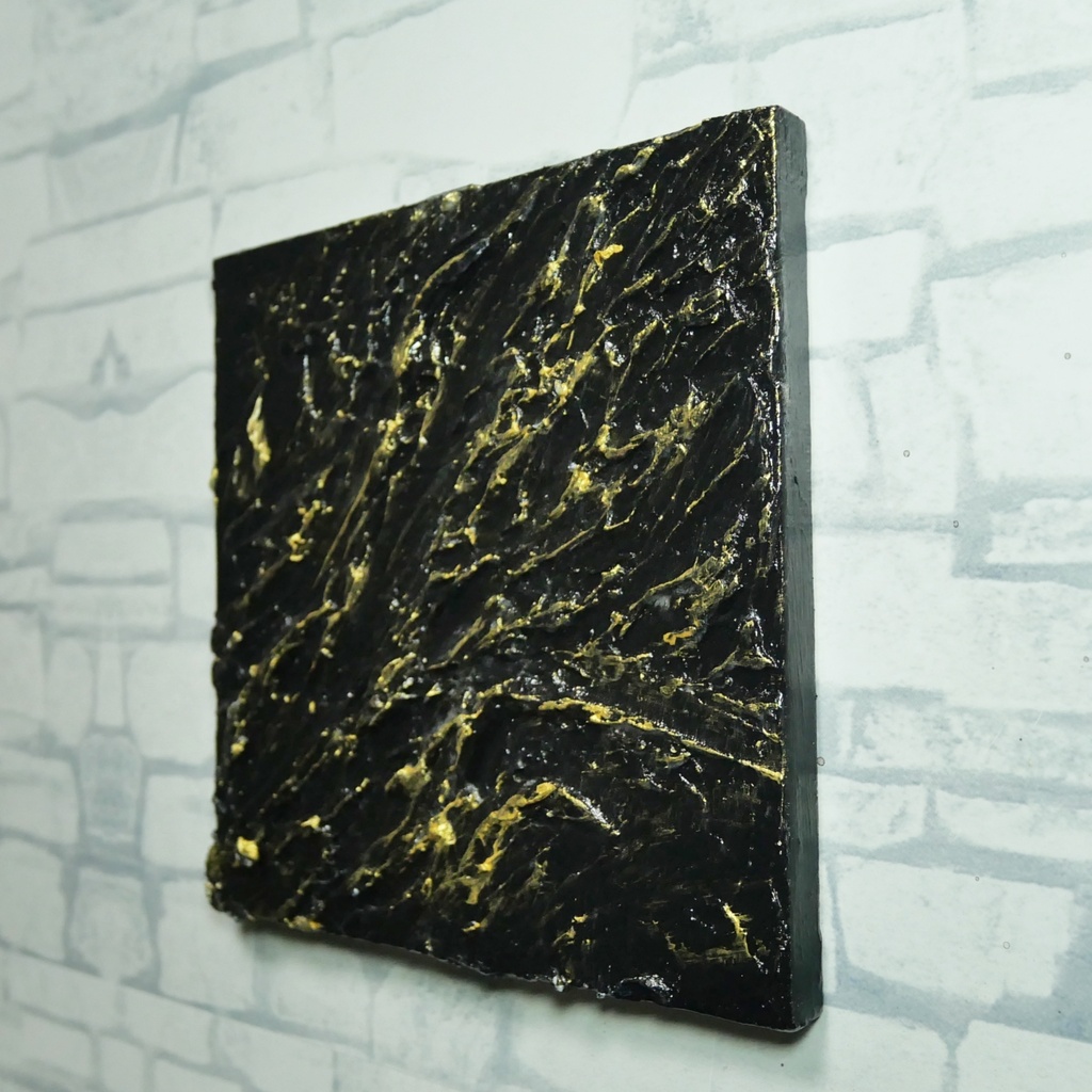 【黒金(Kuro-Gane)】漆黒に輝くゴールドの抽象画 / モダンインテリア・テクスチャーアート(壁掛け・額なし)