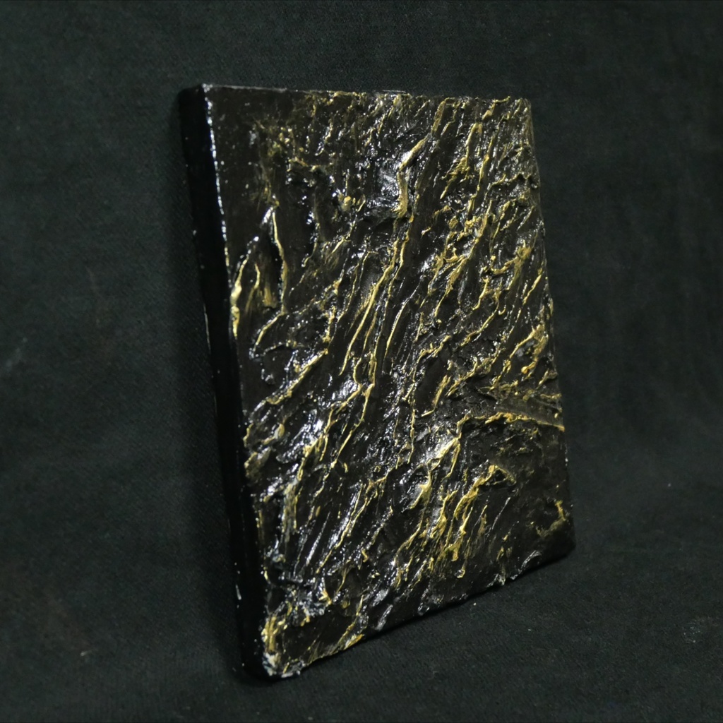 【黒金(Kuro-Gane)】漆黒に輝くゴールドの抽象画 / モダンインテリア・テクスチャーアート(壁掛け・額なし)