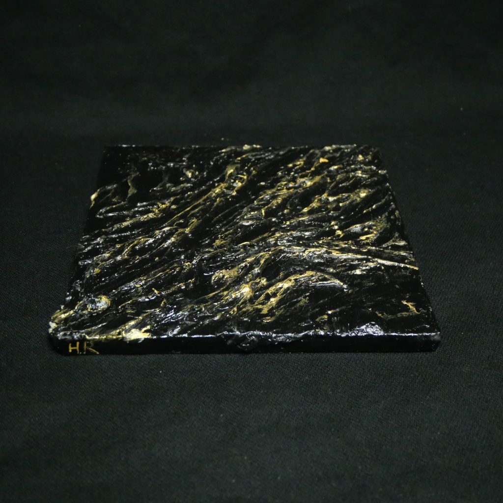【黒金(Kuro-Gane)】漆黒に輝くゴールドの抽象画 / モダンインテリア・テクスチャーアート(壁掛け・額なし)