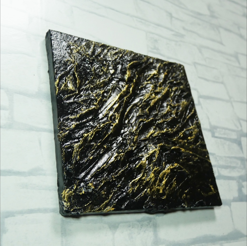 【黒金(Kuro-Gane)】漆黒に輝くゴールドの抽象画 / モダンインテリア・テクスチャーアート(壁掛け・額なし)