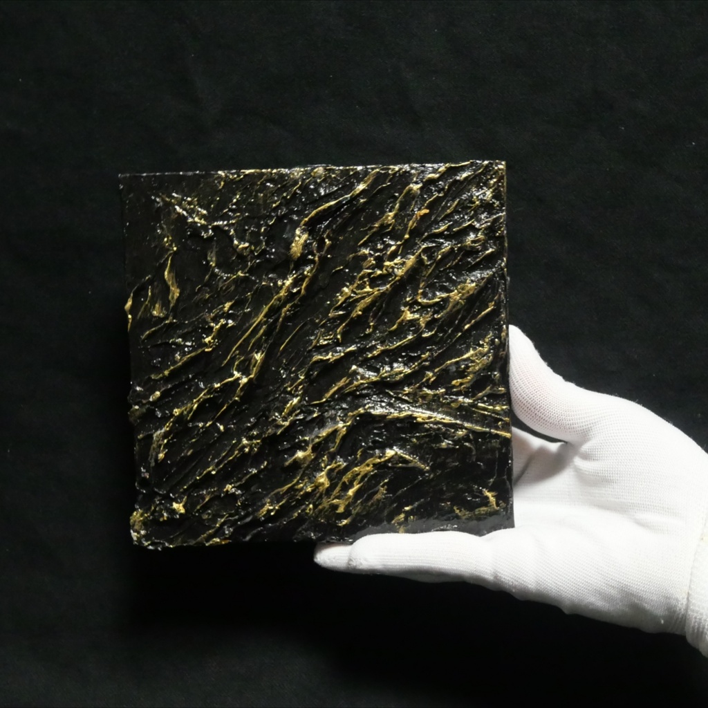 【黒金(Kuro-Gane)】漆黒に輝くゴールドの抽象画 / モダンインテリア・テクスチャーアート(壁掛け・額なし)