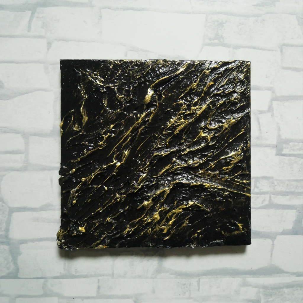 【黒金(Kuro-Gane)】漆黒に輝くゴールドの抽象画 / モダンインテリア・テクスチャーアート(壁掛け・額なし)