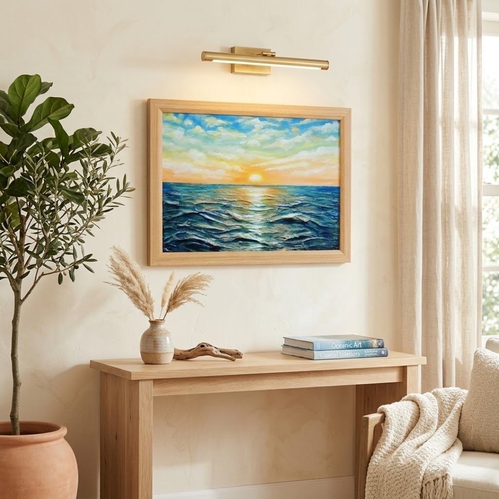 【黎明のポリフォニー】朝日の海 油絵 A4額縁付 / 夏の夕日 朝焼け 模様替え 開運