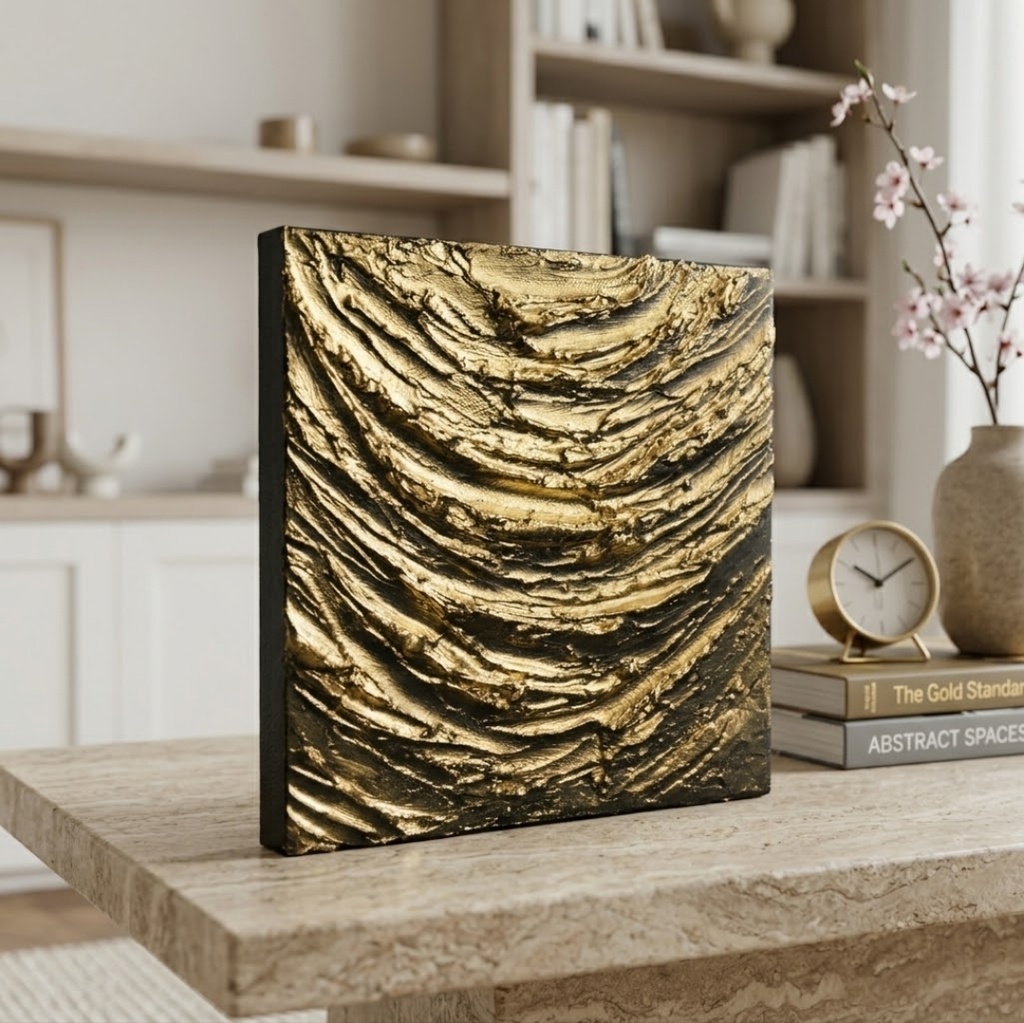 【原画・一点物】油絵 抽象画 テクスチャーアート『Golden Vortex(黄金の渦)』モダン アートパネル 壁掛けインテリア ギフトラッピング対応