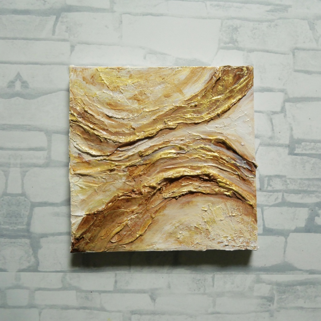 【原画】油絵 抽象画『Sand&Gold -砂漠の記憶-』テクスチャーアート 額無し壁掛け可 モダンインテリア絵画 ギフト対応