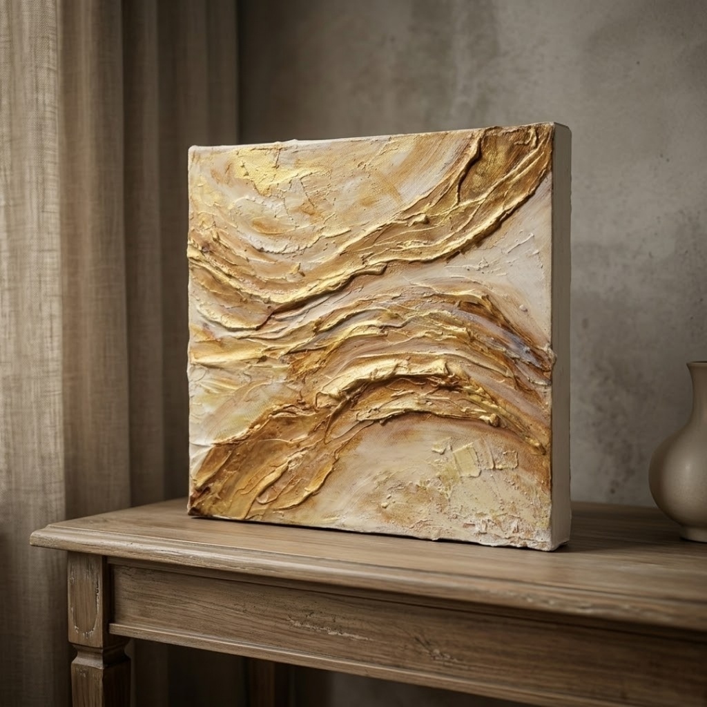 【原画】油絵 抽象画『Sand&Gold -砂漠の記憶-』テクスチャーアート 額無し壁掛け可 モダンインテリア絵画 ギフト対応