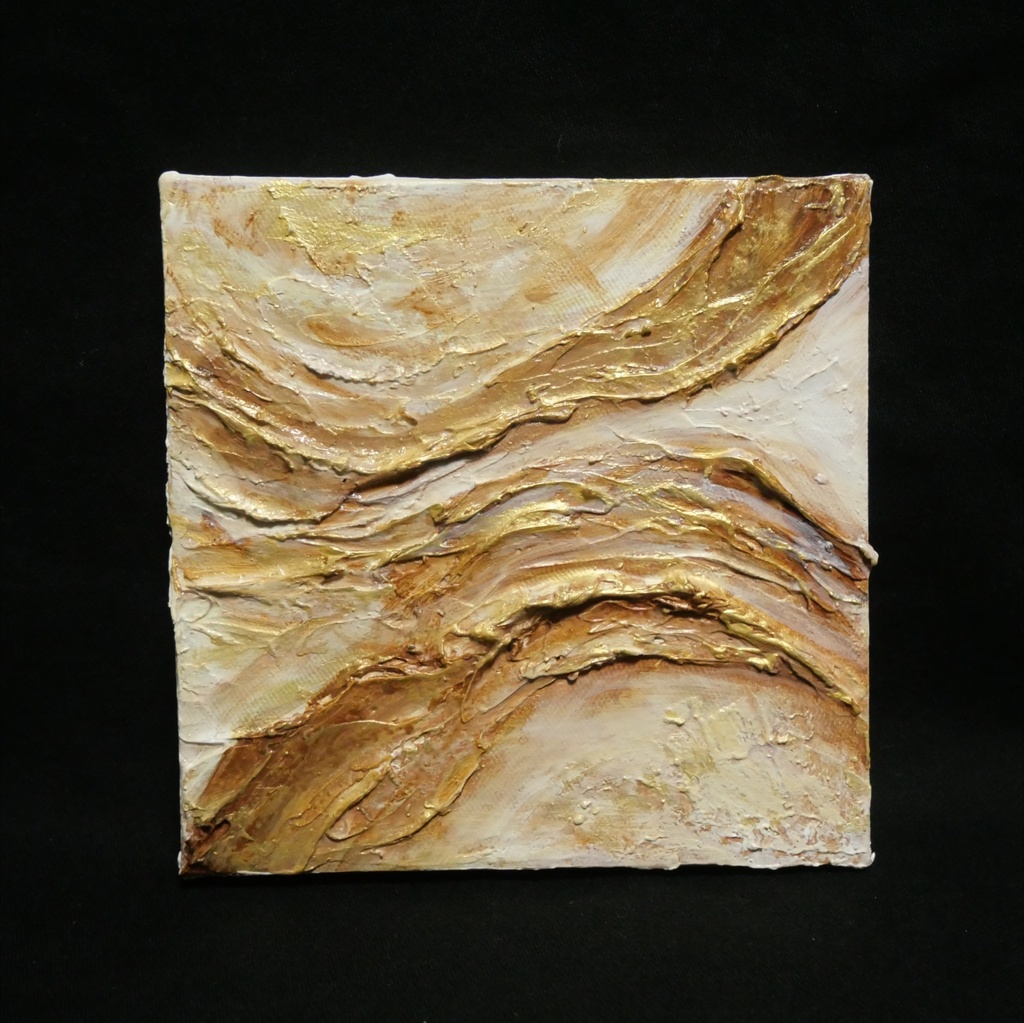 【原画】油絵 抽象画『Sand&Gold -砂漠の記憶-』テクスチャーアート 額無し壁掛け可 モダンインテリア絵画 ギフト対応