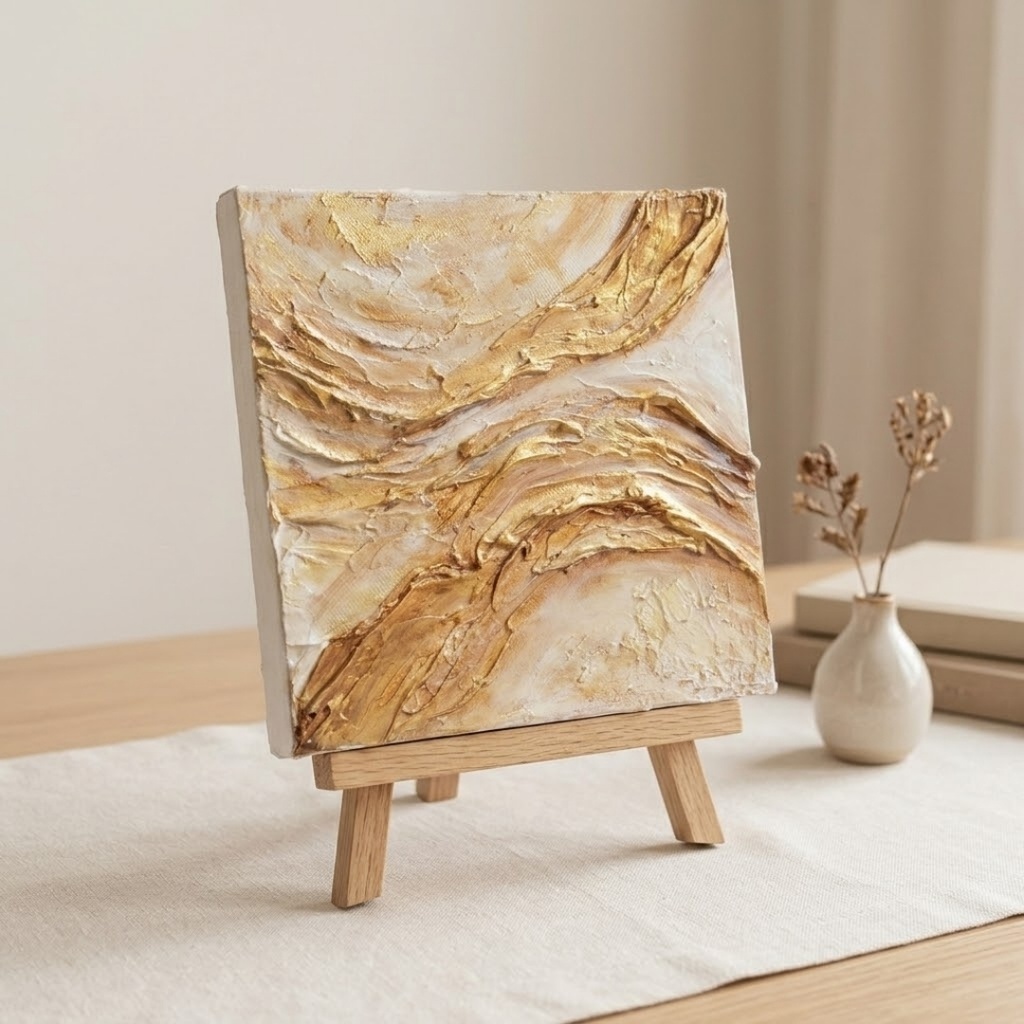 【原画】油絵 抽象画『Sand＆Gold -砂漠の記憶-』テクスチャーアート 額無し壁掛け可 モダンインテリア絵画 ギフト対応
