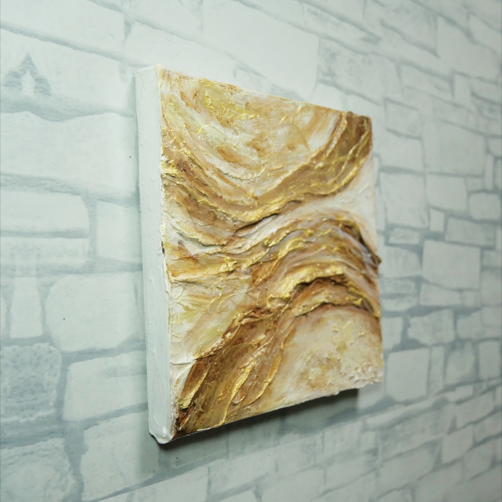 【原画】油絵 抽象画『Sand&Gold -砂漠の記憶-』テクスチャーアート 額無し壁掛け可 モダンインテリア絵画 ギフト対応