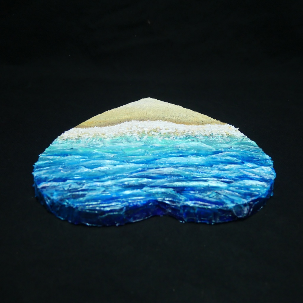 【原画】心に寄せる、碧の記憶 / 夏の海と砂浜のハート油彩画(テクスチャーアート・インテリア壁掛け)