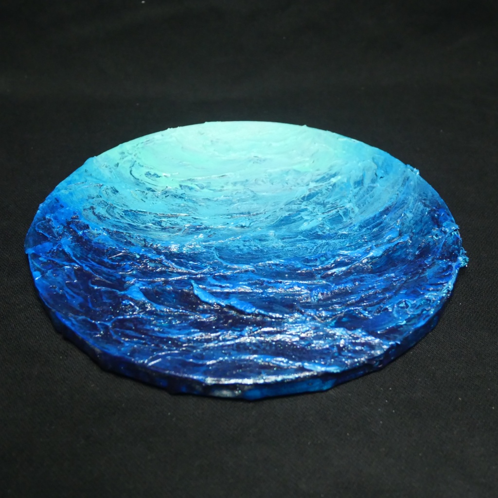 【油絵原画】窓景:深海へ続く路(丸型・壁掛け可・海/青/抽象/テクスチャーアート/インテリア)