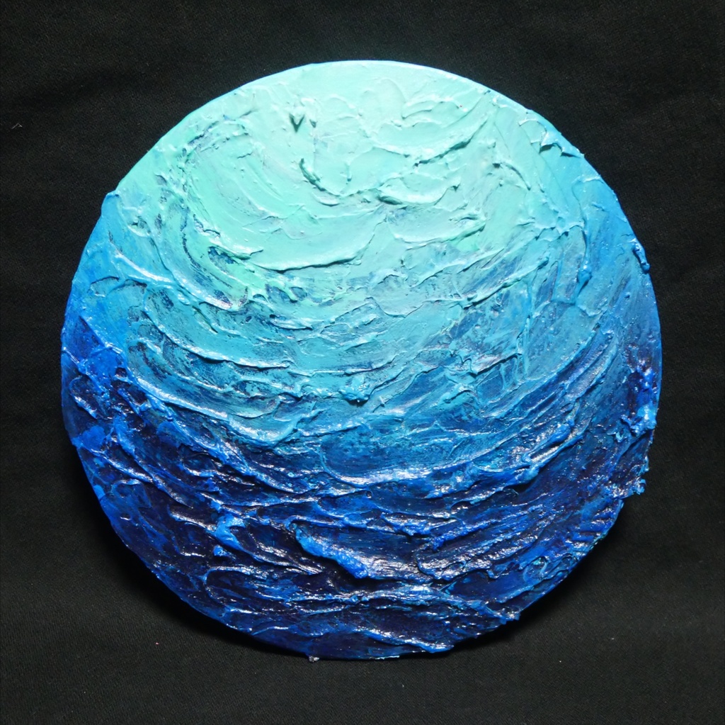 【油絵原画】窓景:深海へ続く路(丸型・壁掛け可・海/青/抽象/テクスチャーアート/インテリア)
