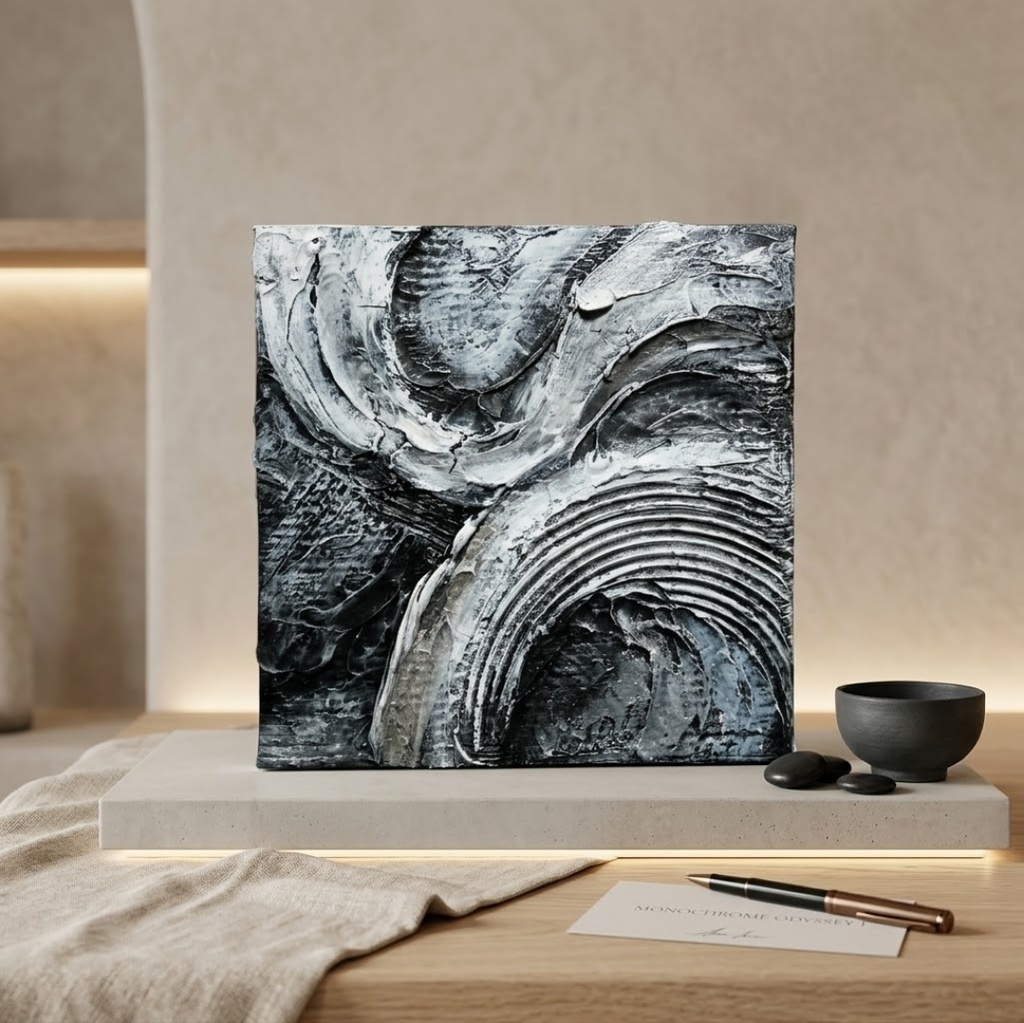【原画】『静寂の象徴』抽象画・テクスチャーアート・油絵（壁掛けアートパネル・インテリア）