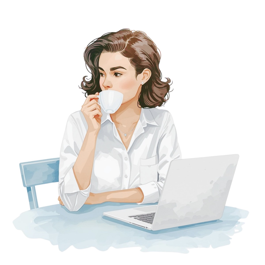 「カフェシリーズ」 水色・ブルー イラストセット|水彩風アンティーク調・可愛いクリップアート12点セット(PNG背景透過)