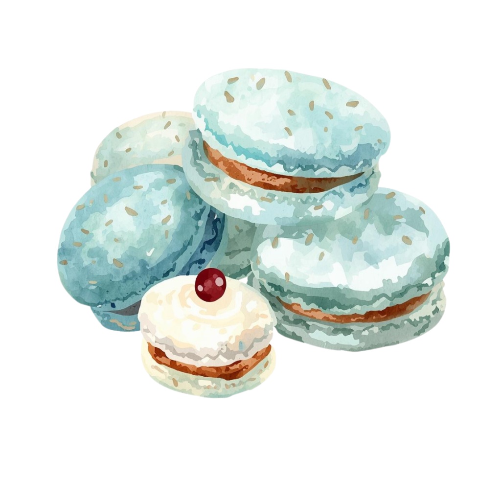 「カフェシリーズ」 水色・ブルー イラストセット|水彩風アンティーク調・可愛いクリップアート12点セット(PNG背景透過)